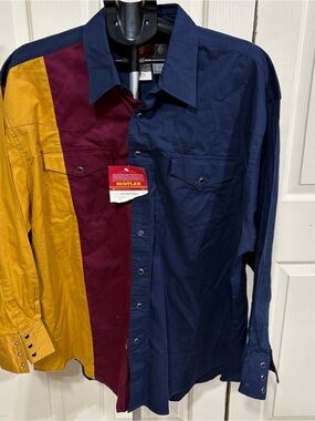 Rustler by Wrangler Colorblock 306 Western Shirt 2XL Purple Snap 100% Cotton New